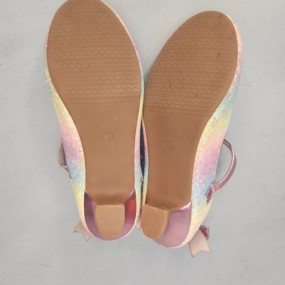 Annie Girls Size 3 Sparkly Shoes Mini Heels Bows Purple Pink Easter Spring